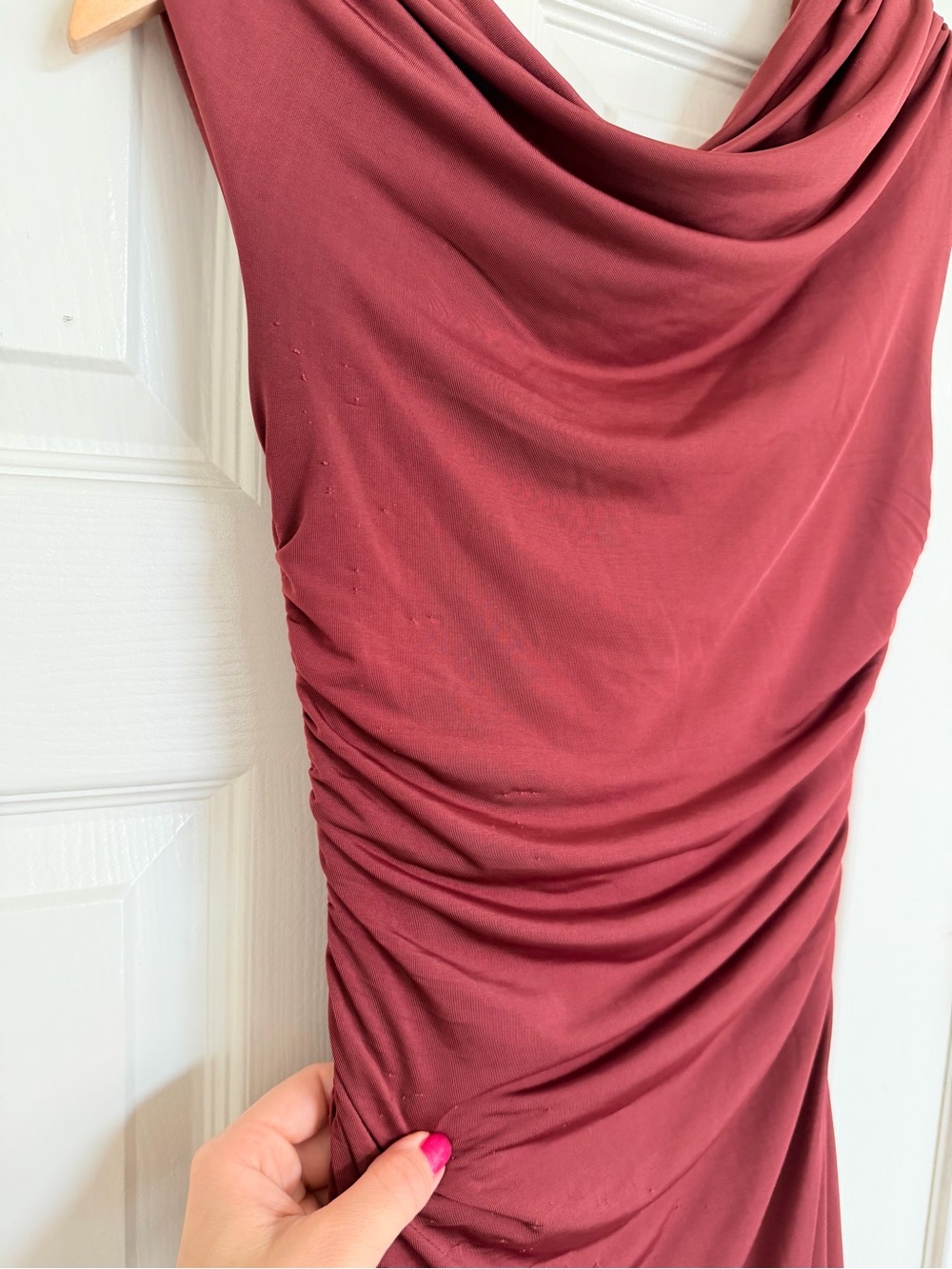 Meshki Draped Cowl Neck Mini Dress in Burgundy Red Size S - Picture 5 of 5